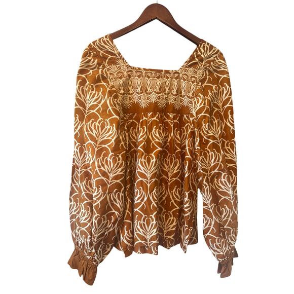 NWT Happy x Nature | 100% Cotton Burnt Orange Misty Printed Top | Size Large - Picture 4 of 10